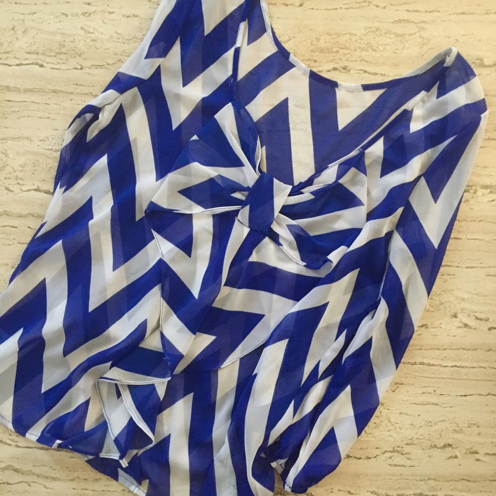 Francesca's Blue and White Striped Bow Shirt NWT