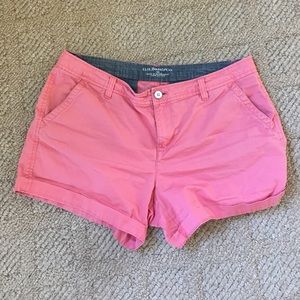 Coral, khaki fabric shorts