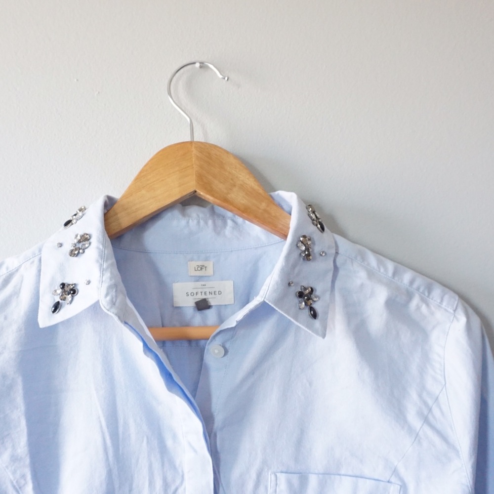 Loft The Softened Blue Jeweled Top - Picture 2 of 4