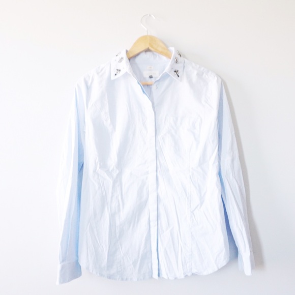 LOFT Tops - Loft The Softened Blue Jeweled Top