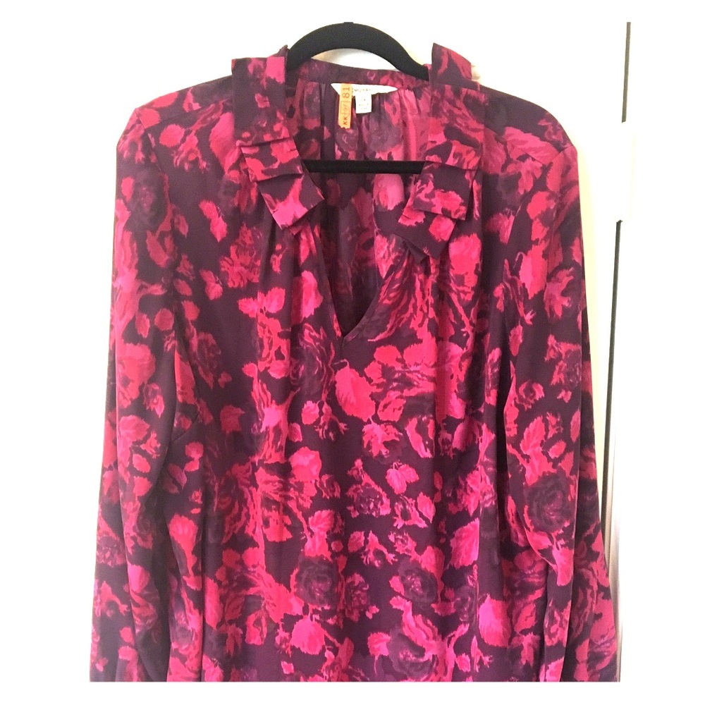 Pink Floral Tunic with ruffle collar 2X