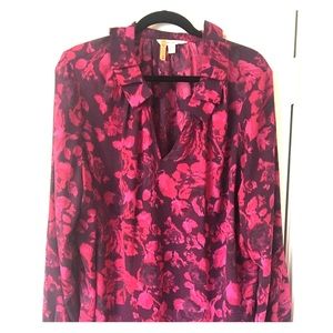 Pink Floral Tunic with ruffle collar 2X