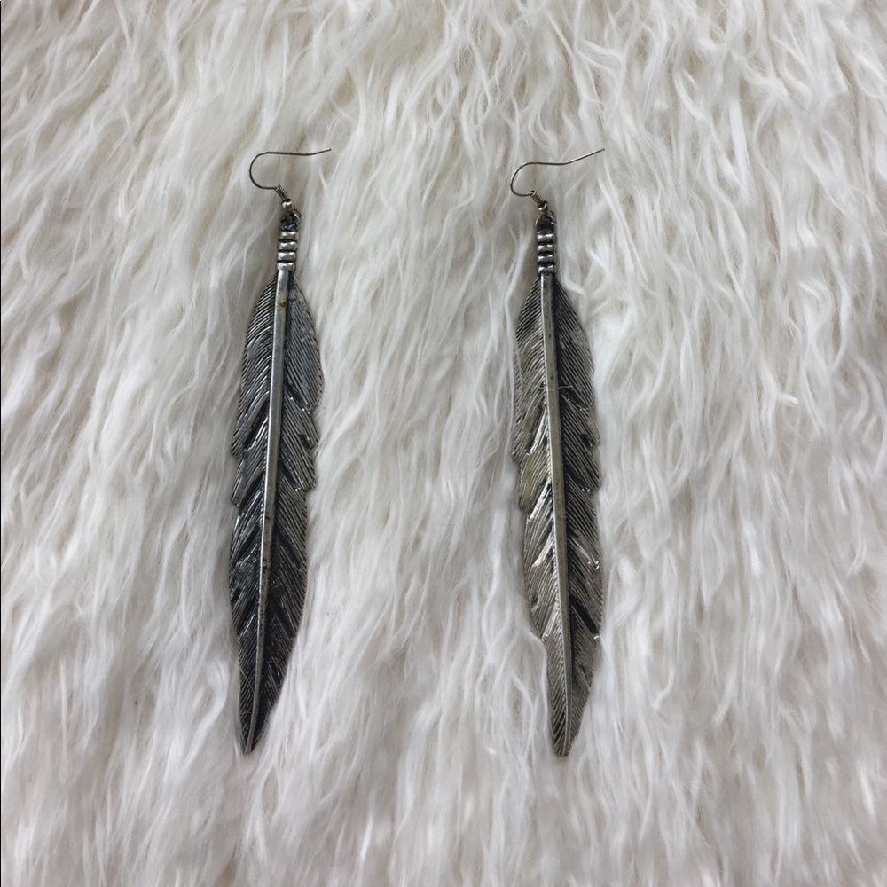 Silver feather earrings