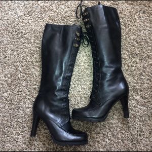Lauren Ralph Lauren Leather Lace Up Heel Boots