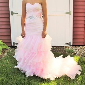 Pink long mermaid style prom dress w/ corset