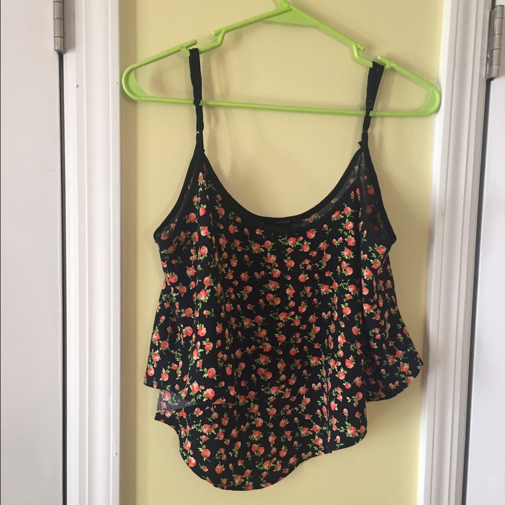 Black floral crop top