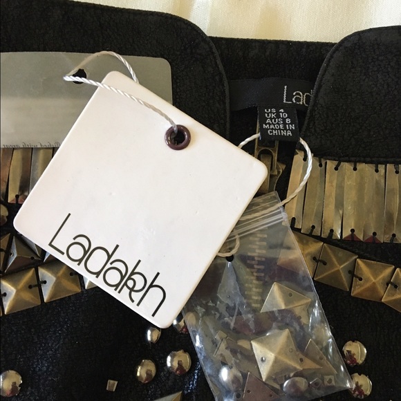 Free People Black Leather Gold Silver Studs Skirt - Picture 2 of 3