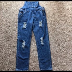 Distressed Denim Jean Jumpsuit