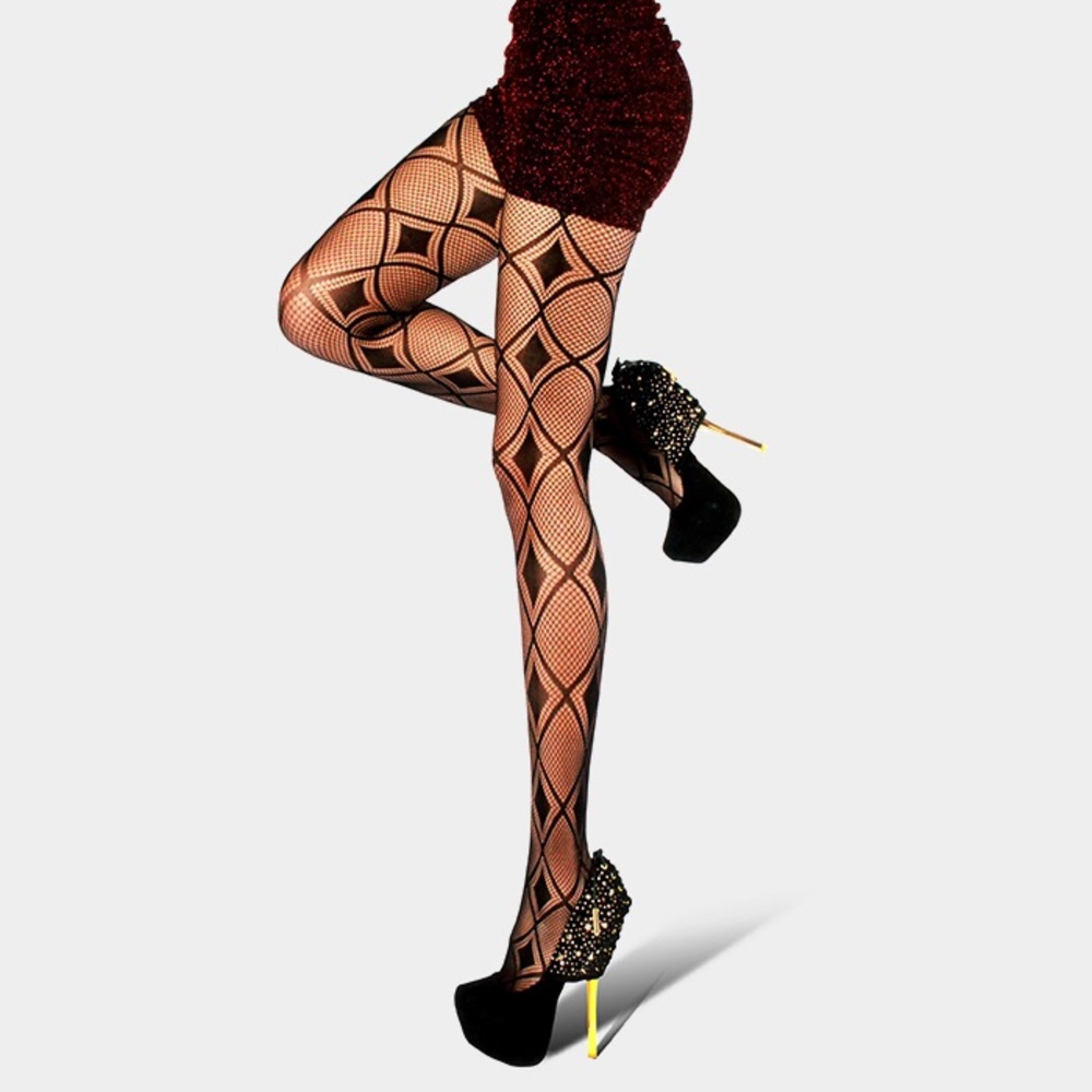 Double balck diamond net pantyhose tights