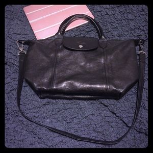 Longchamp "LE PLIAGE CUIR" black leather purse