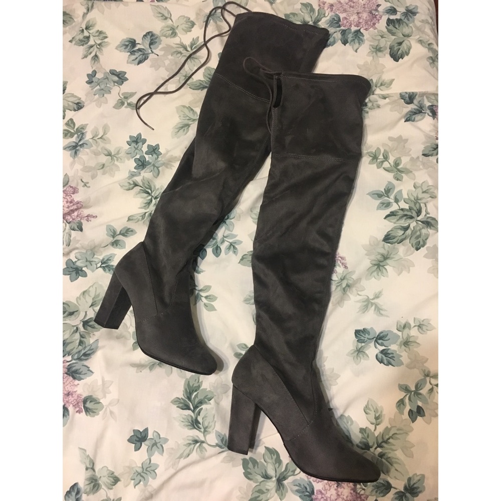 Gray over the knee boots