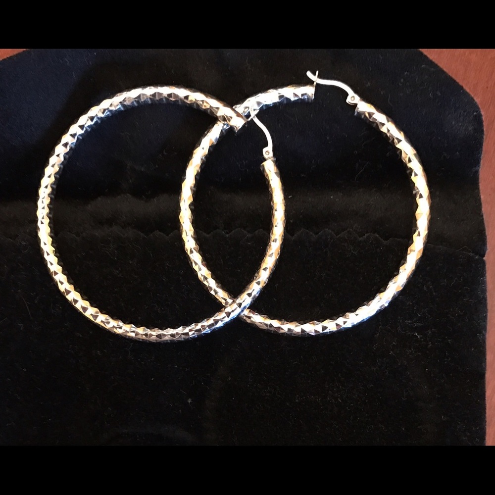 NWOT Sterling Silver Large Polished Hoop Earrings
