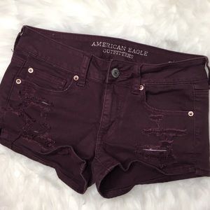 American Eagle Maroon Denim Shorts
