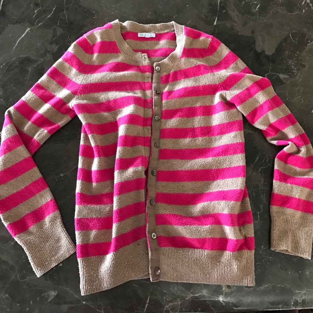 Gap hot pink and tan button cardigan