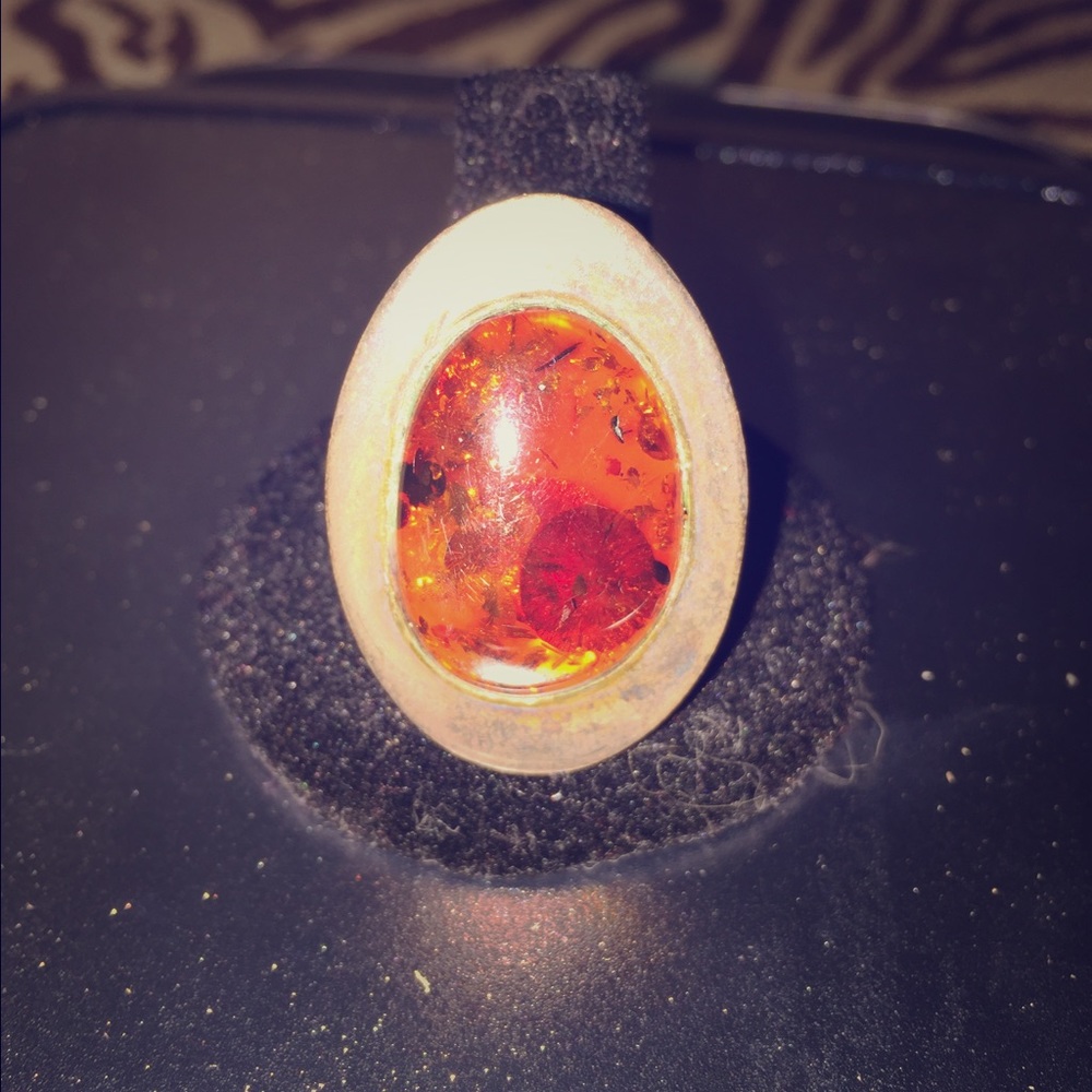 Vintage silver with amber colored stone ring