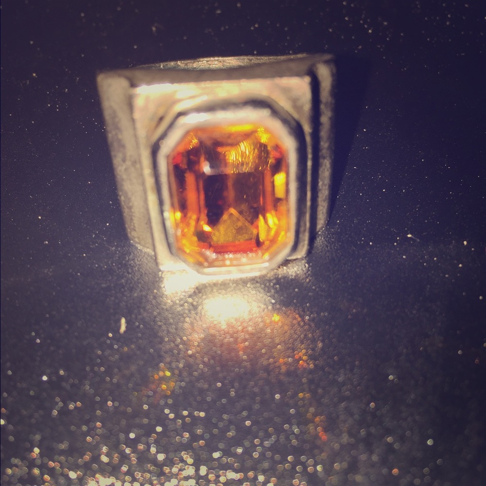 Vintage silver marked amber stone color ring