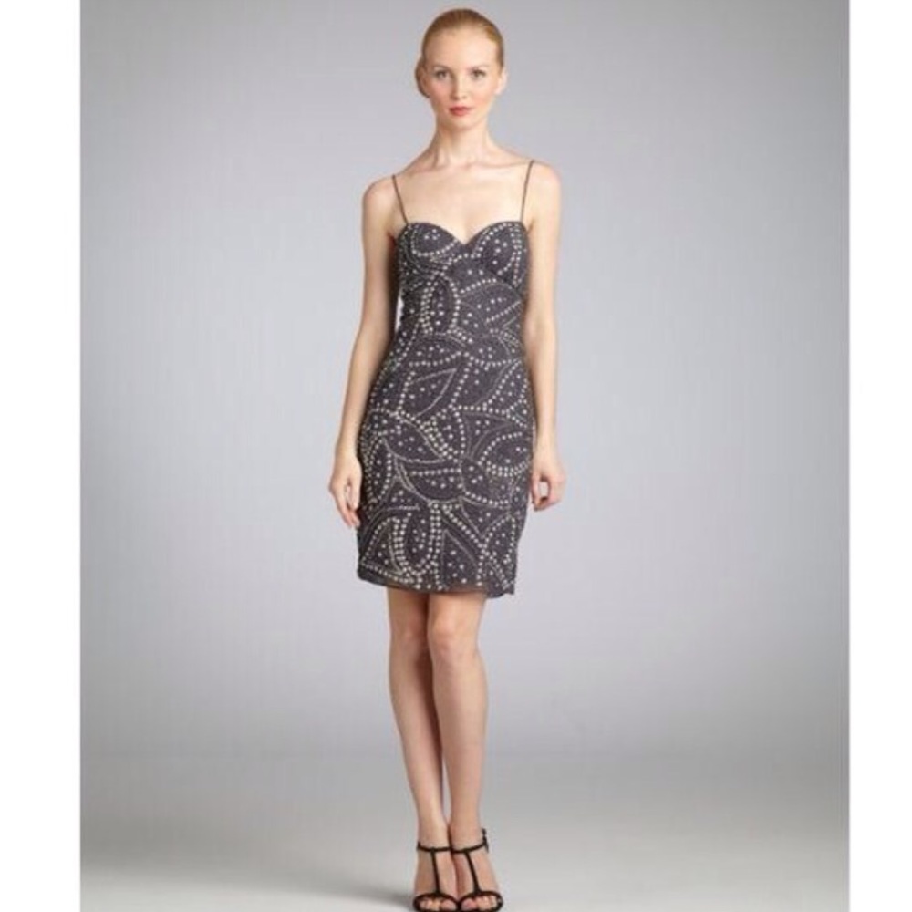 Aidan Mattox Gunmetal Beaded Slip Dress
