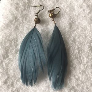 Sale--Blue Feather earrings