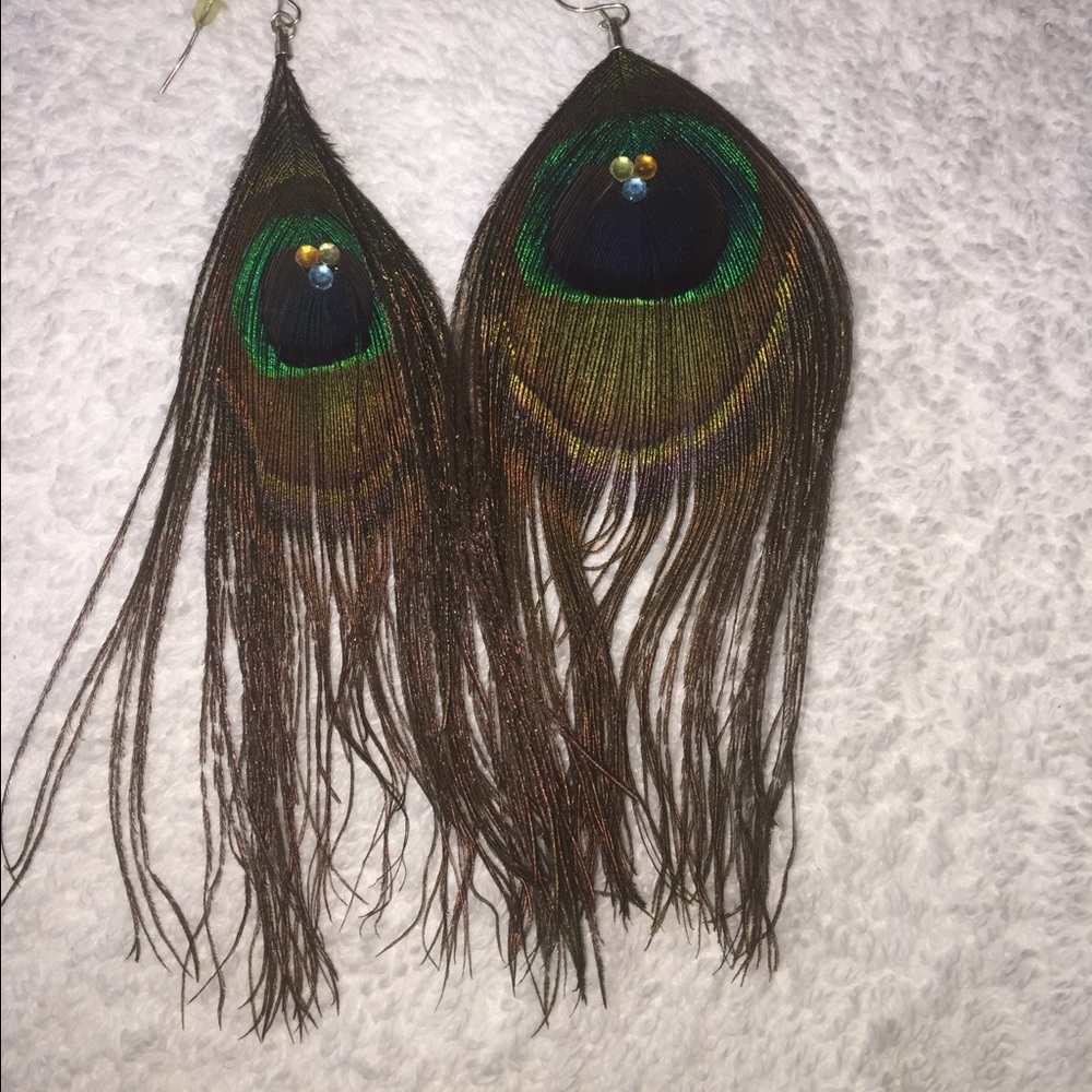 sale-peacock feather earrings, lightweight