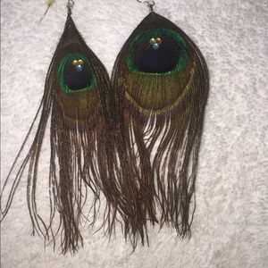 sale-peacock feather earrings, lightweight