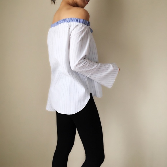 Mango blu off the shoulder shirt blouse top. - Picture 3 of 4