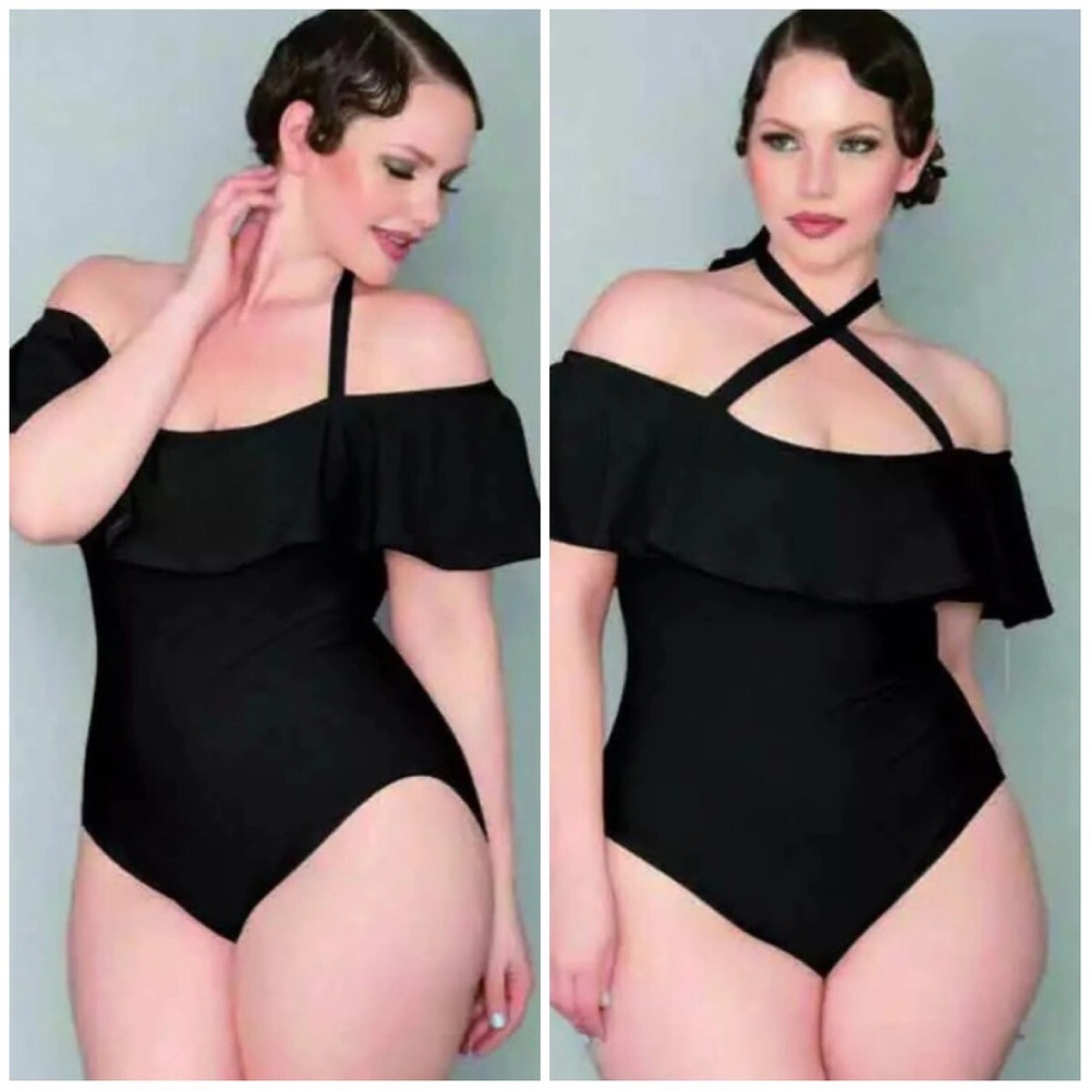 🌼HP🌼 Velvet Off Shoulder Ruffle Swimsuit Sz XXL - Picture 1 of 7