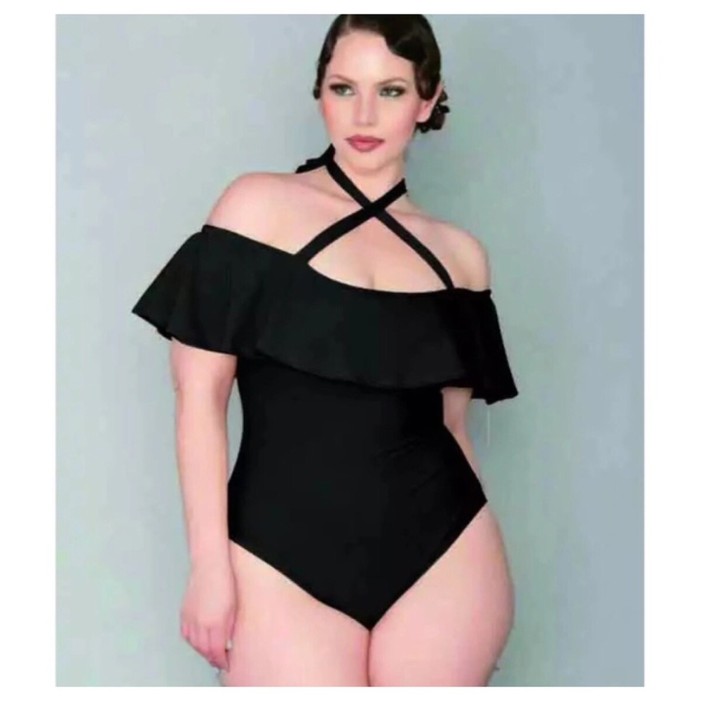 🌼HP🌼 Velvet Off Shoulder Ruffle Swimsuit Sz XXL - Picture 5 of 7