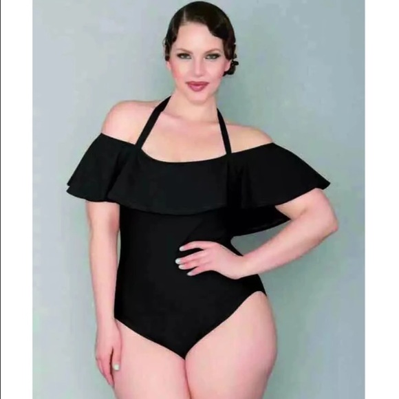 🌼HP🌼 Velvet Off Shoulder Ruffle Swimsuit Sz  XXL - Picture 2 of 7