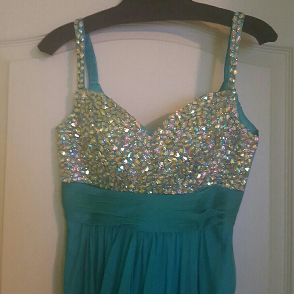 La Femme Formal Floor Length Teal Gown