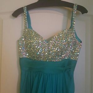 La Femme Formal Floor Length Teal Gown