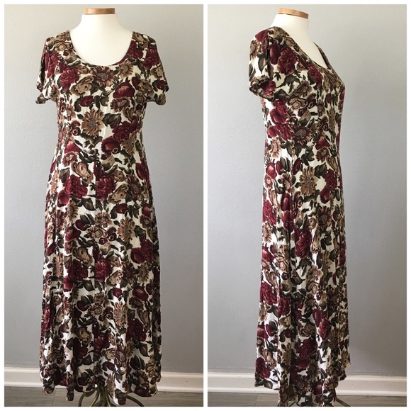 Vintage Dresses & Skirts - Vintage Overisze Boho Rose Print 90's Maxi Dress