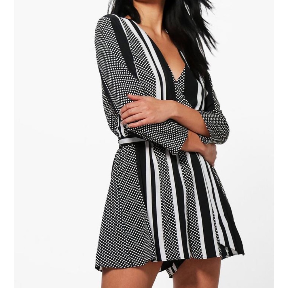 Spot and Stripe Wrap Front Playsuit