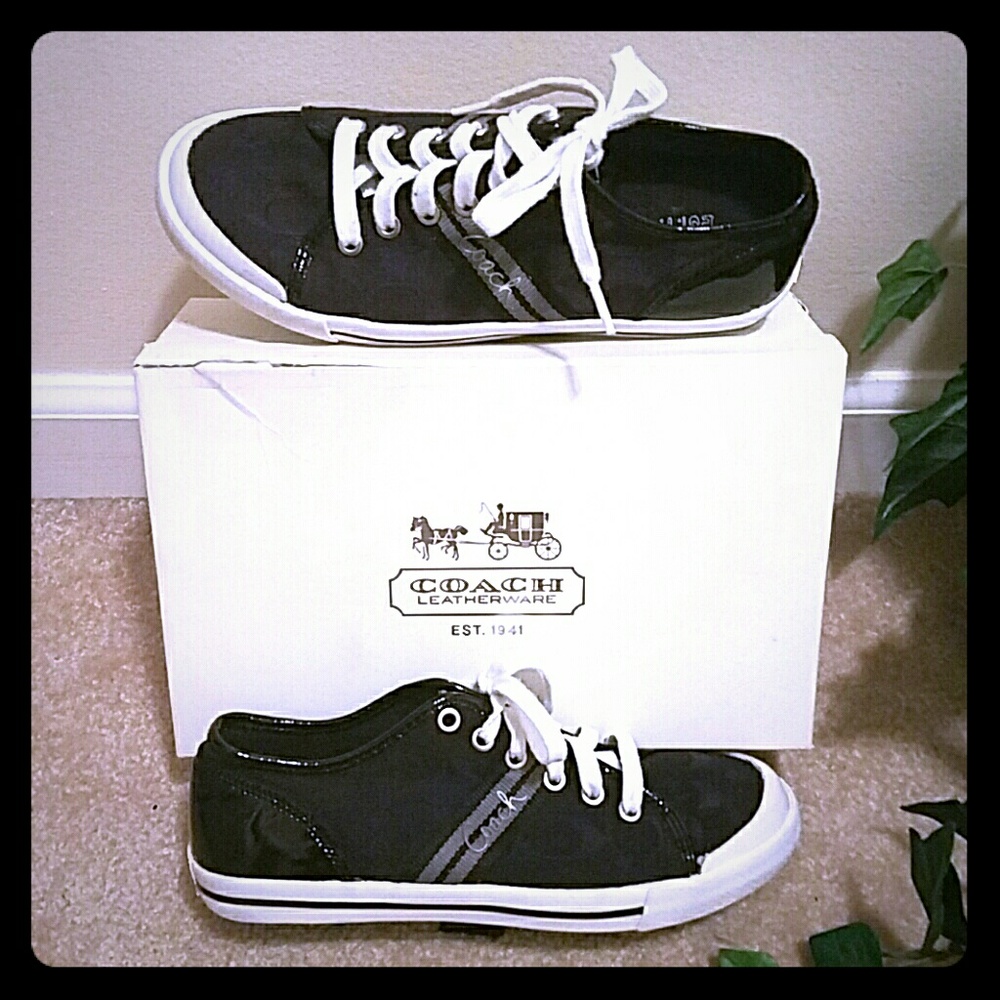 COACH Patent Leather & Canvas Sneaker