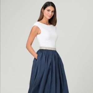 Aidan Mattox 462950 White & Navy Cap Sleeve Gown