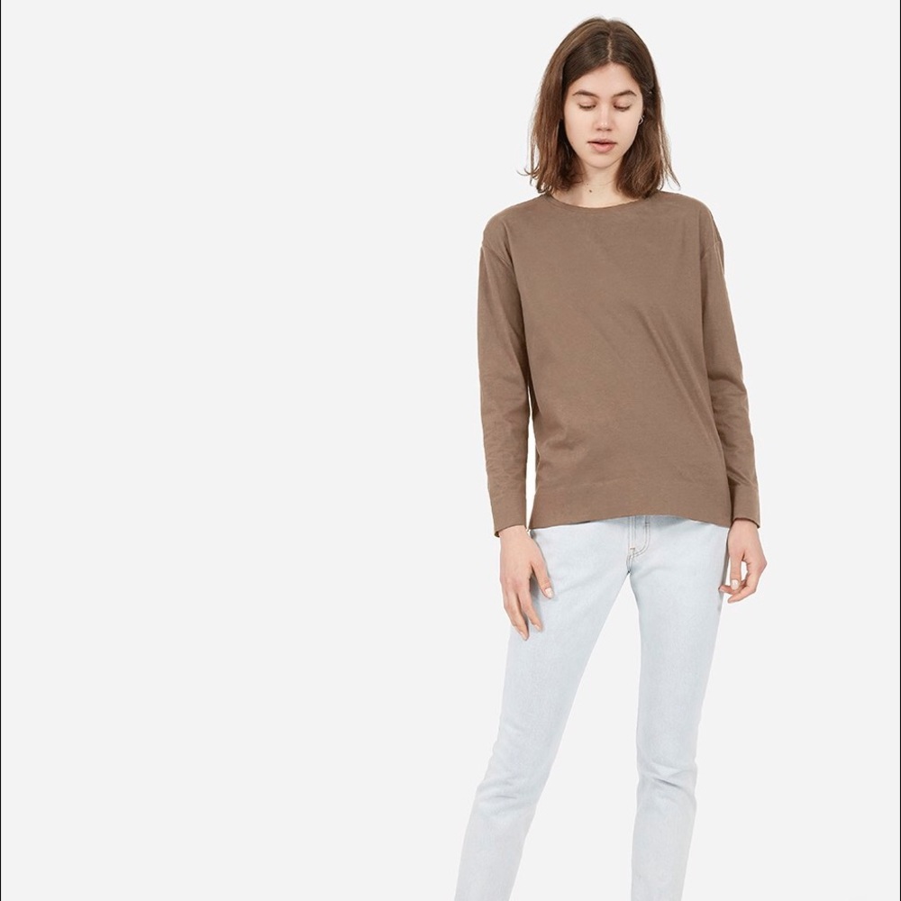 Everlane XS Clean Edge Long Sleeve Tee in Coffee