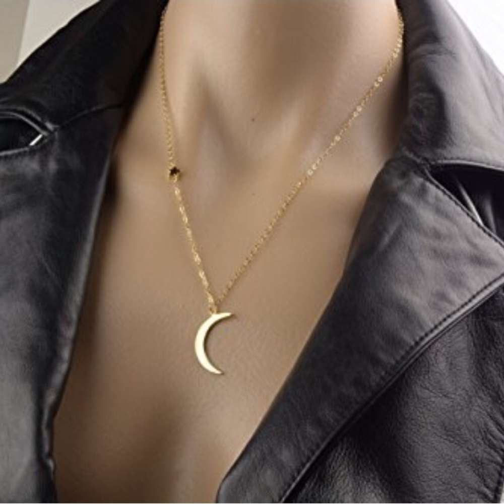 Crescent moon / twinkle star necklace Gold filled