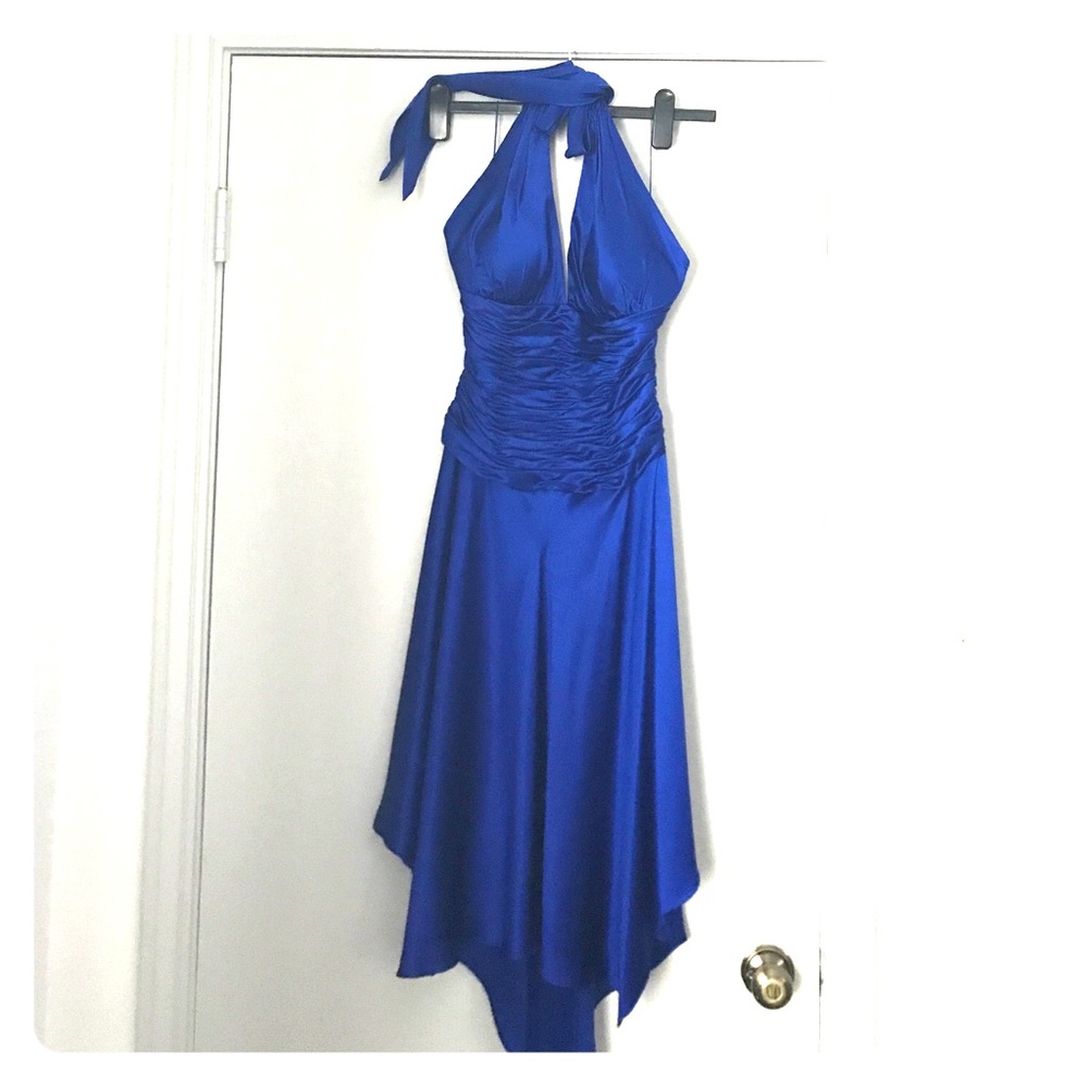 Cache cobalt blue silky halter dress. Worn once.