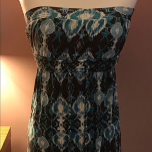 Small Strapless Brown/Blue/Cream Maxi Dress