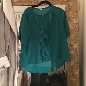 Blue ruffle blouse