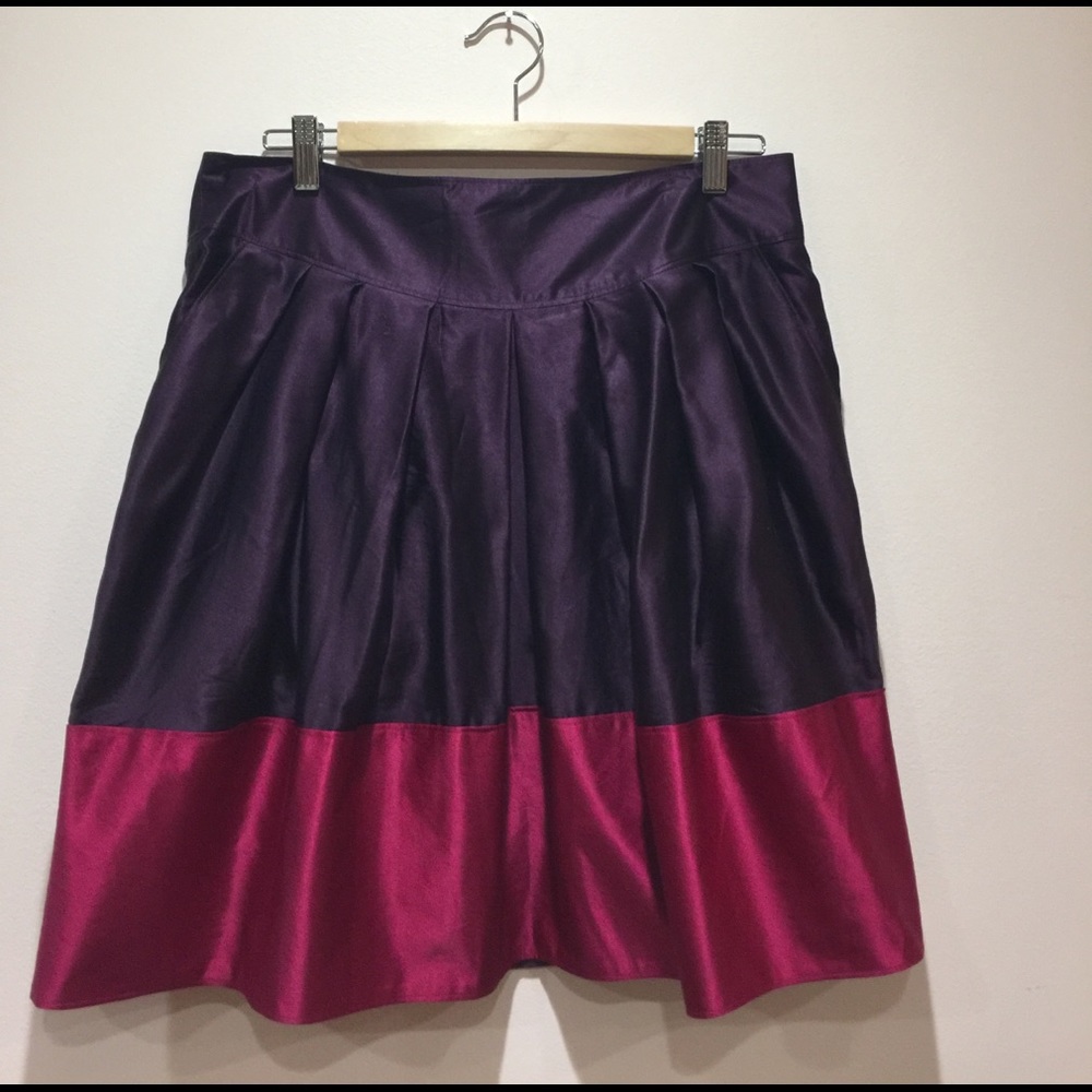 Club Monaco Purple and red pleated silk mini skirt