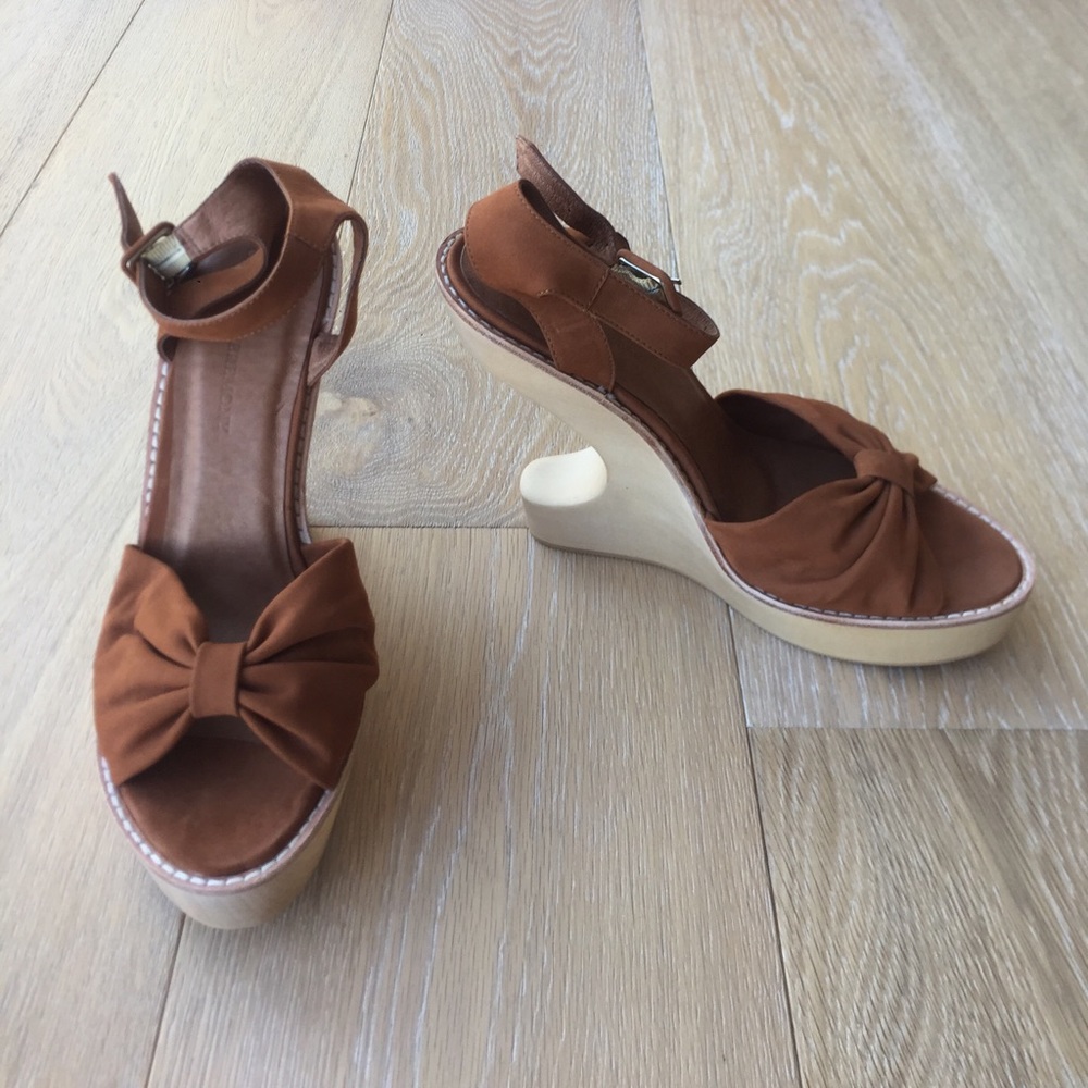NEW Opening Ceremony Leather Wood Platform Wedge