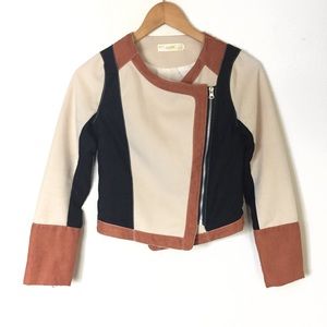 NEW Faux Suede Colorblock Moto Jacket Size Small