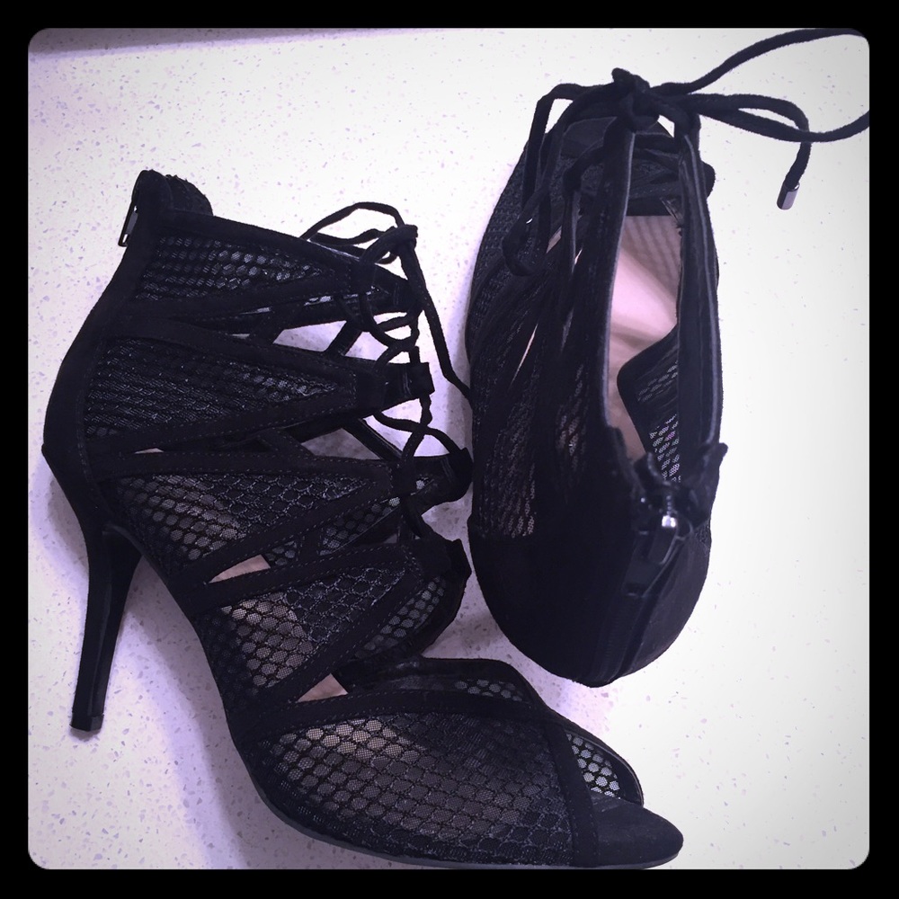Nine West black suede and mesh heels