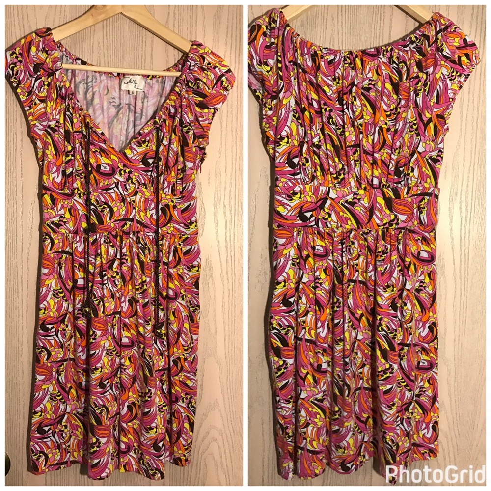 Milly Multicolored Stretch Peasant Dress SZ Small
