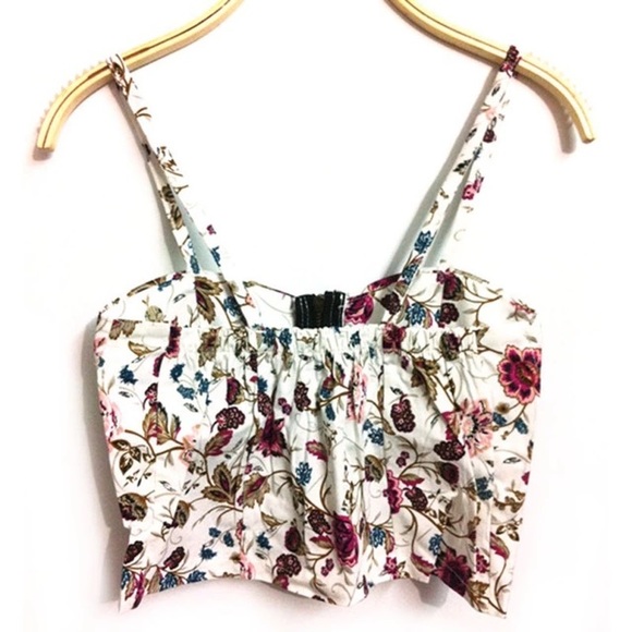 Raspberry Pink White Floral Crop Top Bustier - Picture 2 of 7