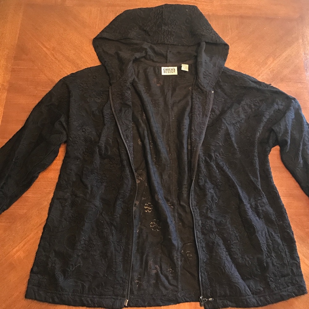 Black floral lace zip up