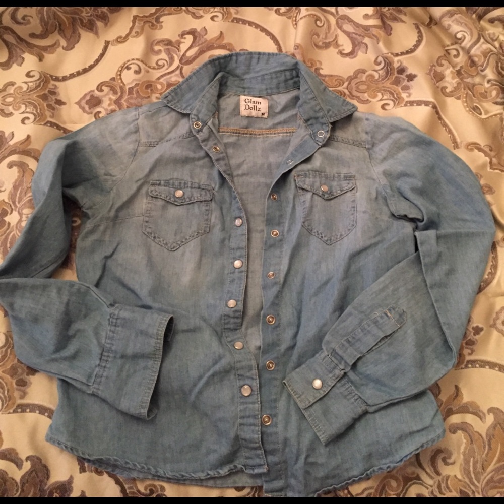 Light wash denim button down