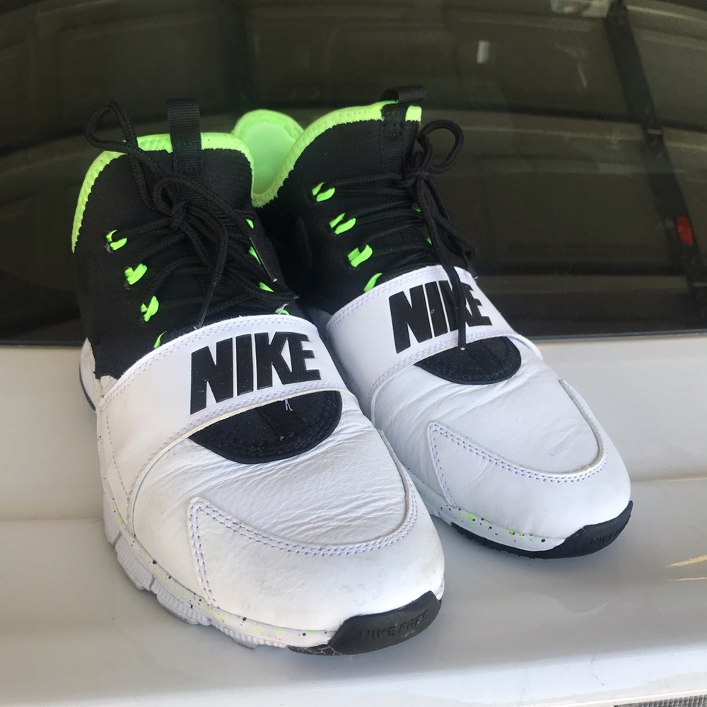nike free ace leather white/black/green