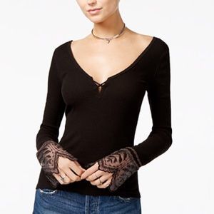 Free People Lace Trim Bell Sleeve Top