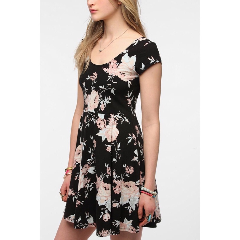 UO Velvet Velour Knit Floral Skater Dress